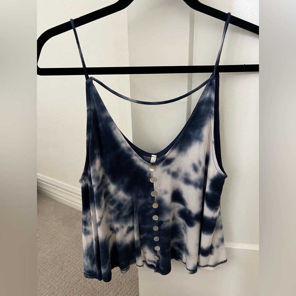 Sage Blue and White Tie-Dye Camisole